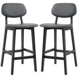 Bar Stools Set of 2 with Backs, Footrests & Padded Faux Leather Seats – Beech Wood Counter Chairs, Dark Grey