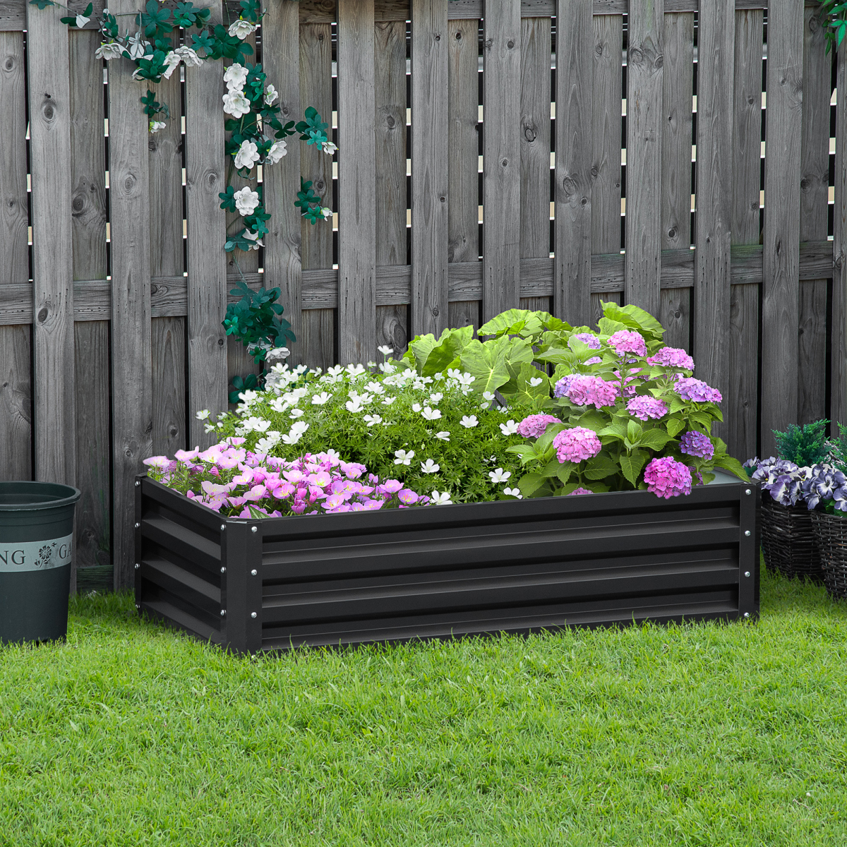 Outsunny 120 x 60cm Steel Raised Garden Bed – Modular Open-Base Planter for Vegetables & Flowers, Grey
