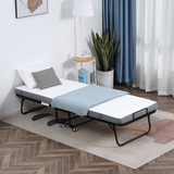 HOMCOM Folding Guest Bed with 10cm Mattress – Portable Metal Frame with Castor Wheels