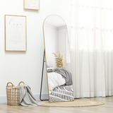 HOMCOM Full Length Curved Floor Mirror 150 x 50cm with Shatter-Proof Film – Wall Mount or Freestanding, Gold