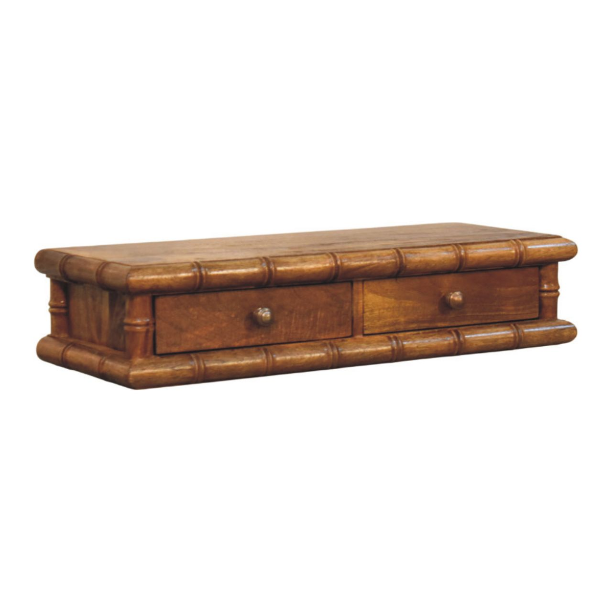 Artisan Furniture Solid Wood Bamboo Wall-Mounted Console, 2 Drawers – Amber Oak Floating Hallway Table, Brown