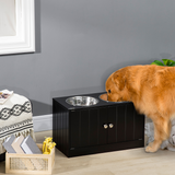 PawHut Raised Dog Bowls with Storage Cabinet – Elevated Feeding Station Stand for Large Dogs, Black