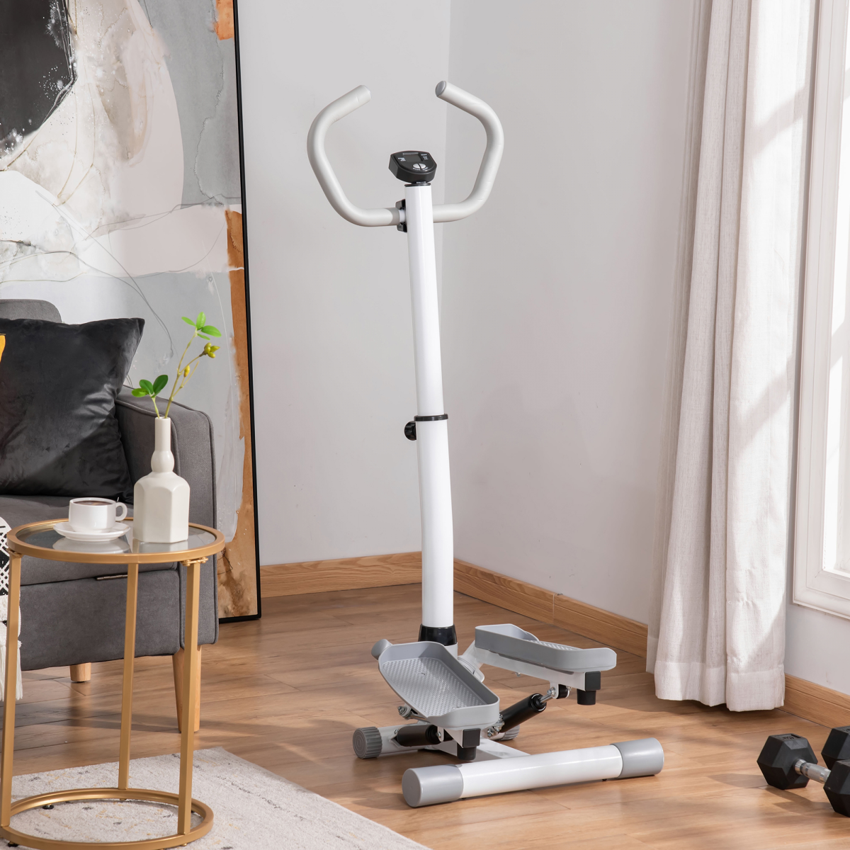 HOMCOM Adjustable Twist Stepper with LCD Monitor & Height-Adjustable Handlebar – Home Gym Step Machine