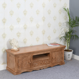 Artwork Carved Solid Mango Wood TV Cabinet with Media Storage – Handcrafted Artisan Living Room Unit
