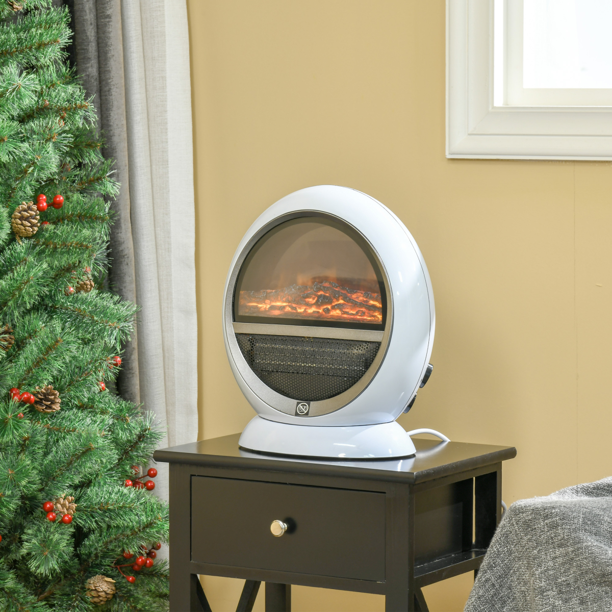 HOMCOM Freestanding Electric Fireplace, 1500W with Rotatable Head, Flame Effect & Overheat Protection