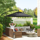 Outsunny 360° Rotating Patio Parasol with UV50+ Canopy, Wind Straps & Wheeled Weighted Base – Dark Grey