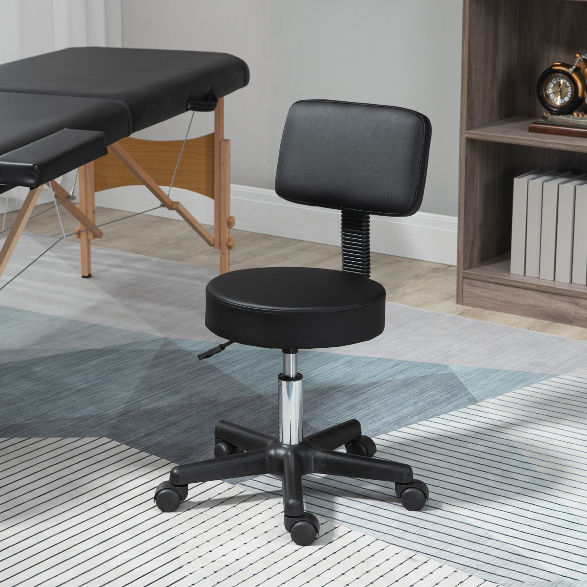 HOMCOM Beautician's Swivel Salon Chair with Padded Seat and Back, 72–84cm Adjustable Height, 5 Wheels – Black
