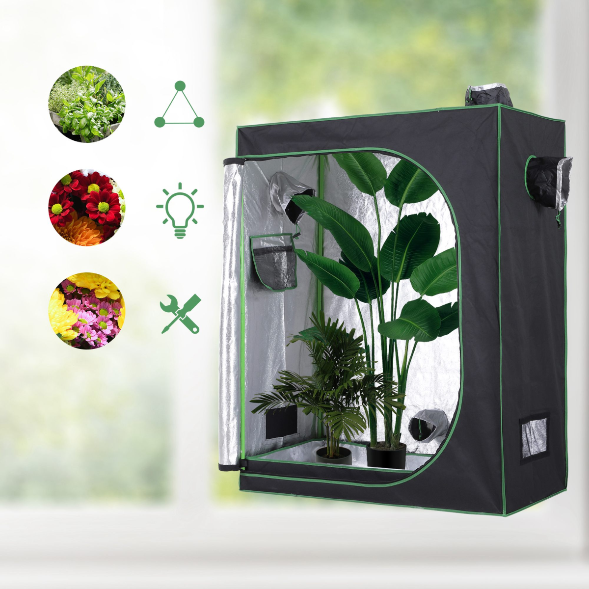 Outsunny Hydroponic Grow Tent with Reflective Mylar Lining & Floor Tray – 120L x 60W x 150H cm