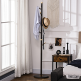 HOMCOM Bamboo Coat Stand with 6 Hooks, 180cm – Free-Standing Hall Tree with Gold-Tone Accents