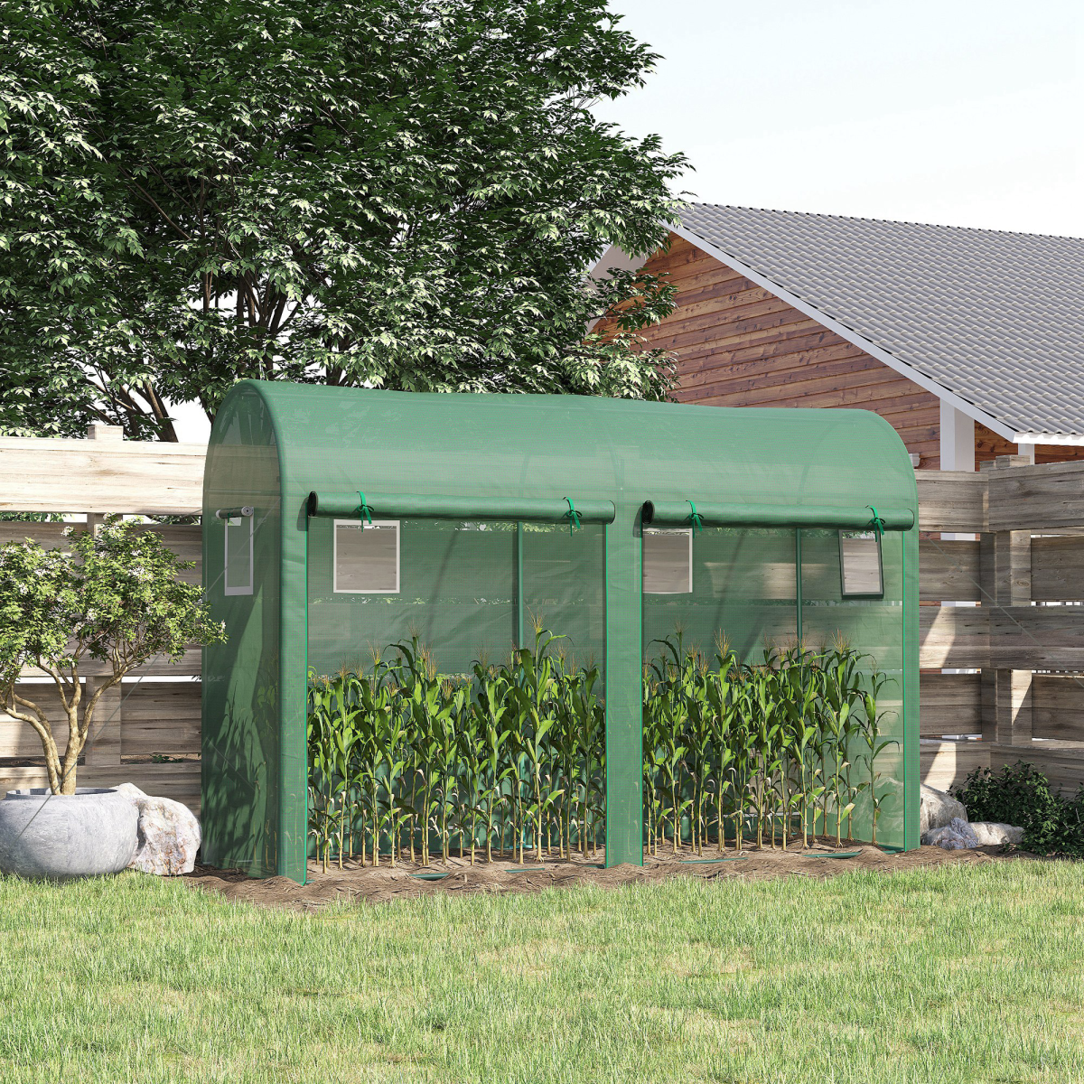 Outsunny Walk-In Greenhouse with 2 Roll-Up Doors & 4 Windows – 3 x 1 x 2m Steel Frame Plant Growing Tunnel