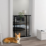PawHut Adjustable Metal Pet Gate, 74–87cm, with Auto-Close Door & Double Lock – Dog Safety Barrier, Black
