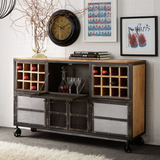Evoke Industrial Bar Cabinet in Aged Metal & Solid Wood – Home Bar Storage for Bottles & Glassware