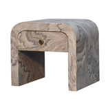 Artisan Furniture Solid Wood Nouveau Bedside Table, 1 Drawer & Brass Knob – Marble Effect, Beige