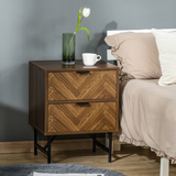 HOMCOM Side Cabinet with 2 Drawers, Herringbone Pattern – Storage Unit with Anti-Tipping Straps, Walnut Brown