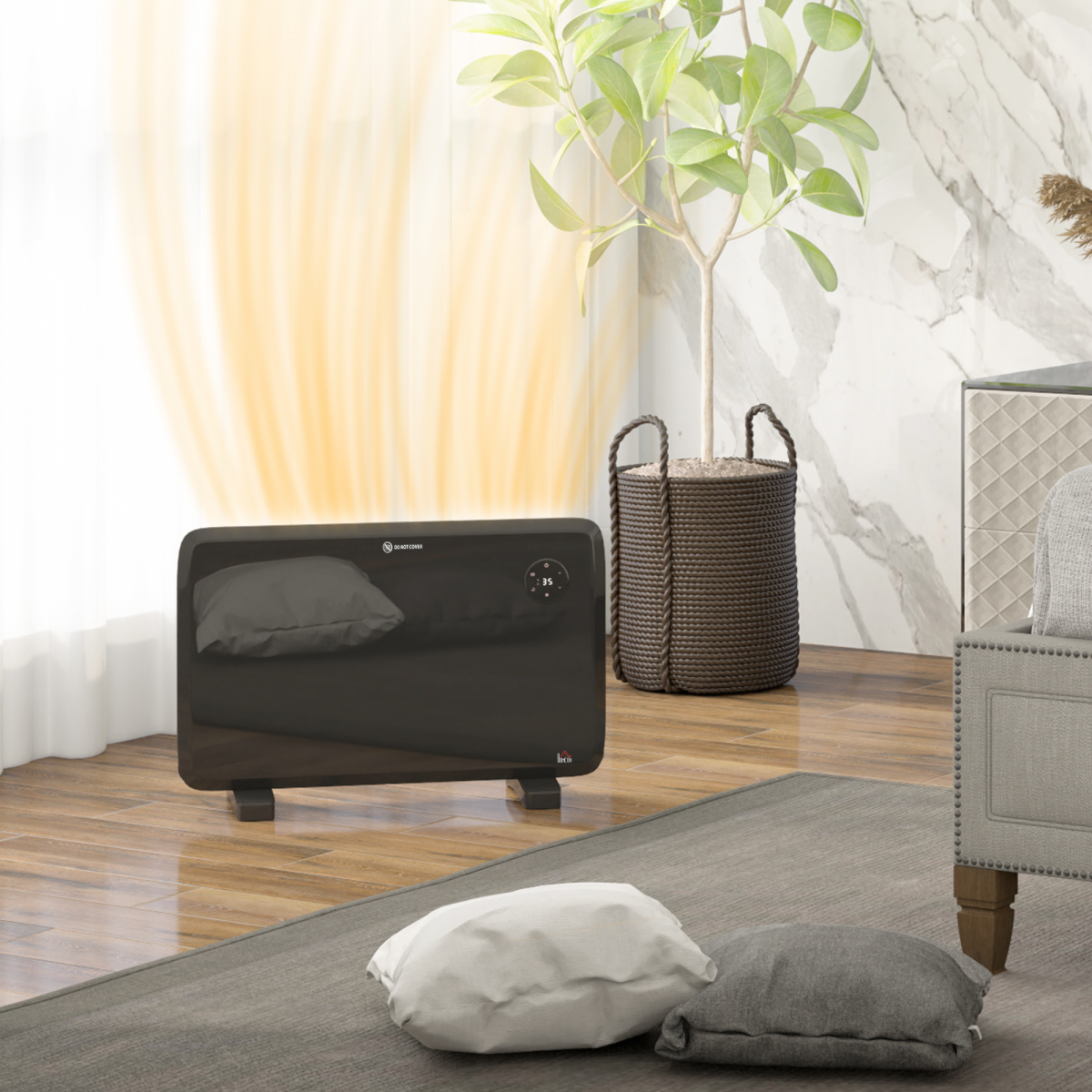 HOMCOM Quiet Electric Convector Heater with LED Display – Freestanding or Wall-Mountable, Black