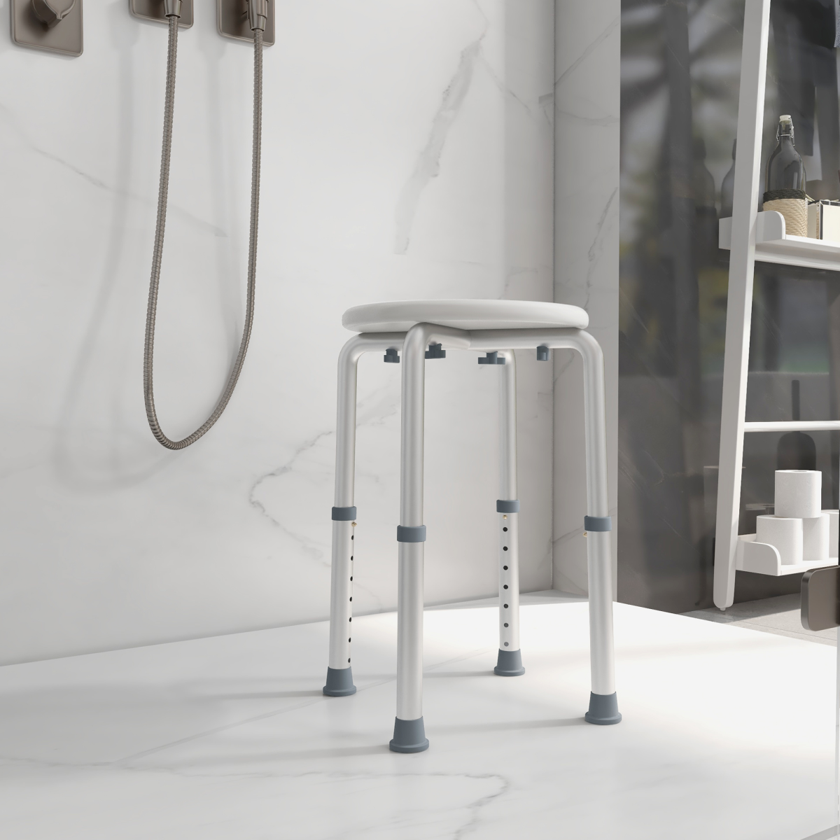 HOMCOM Adjustable Bath Chair Shower Stool with Suction Pads – Bathroom Safety Aid for the Elderly