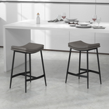 HOMCOM Upholstered Breakfast Bar Stools with Curved Seats & Footrest – Set of 2 Kitchen Stools, Grey