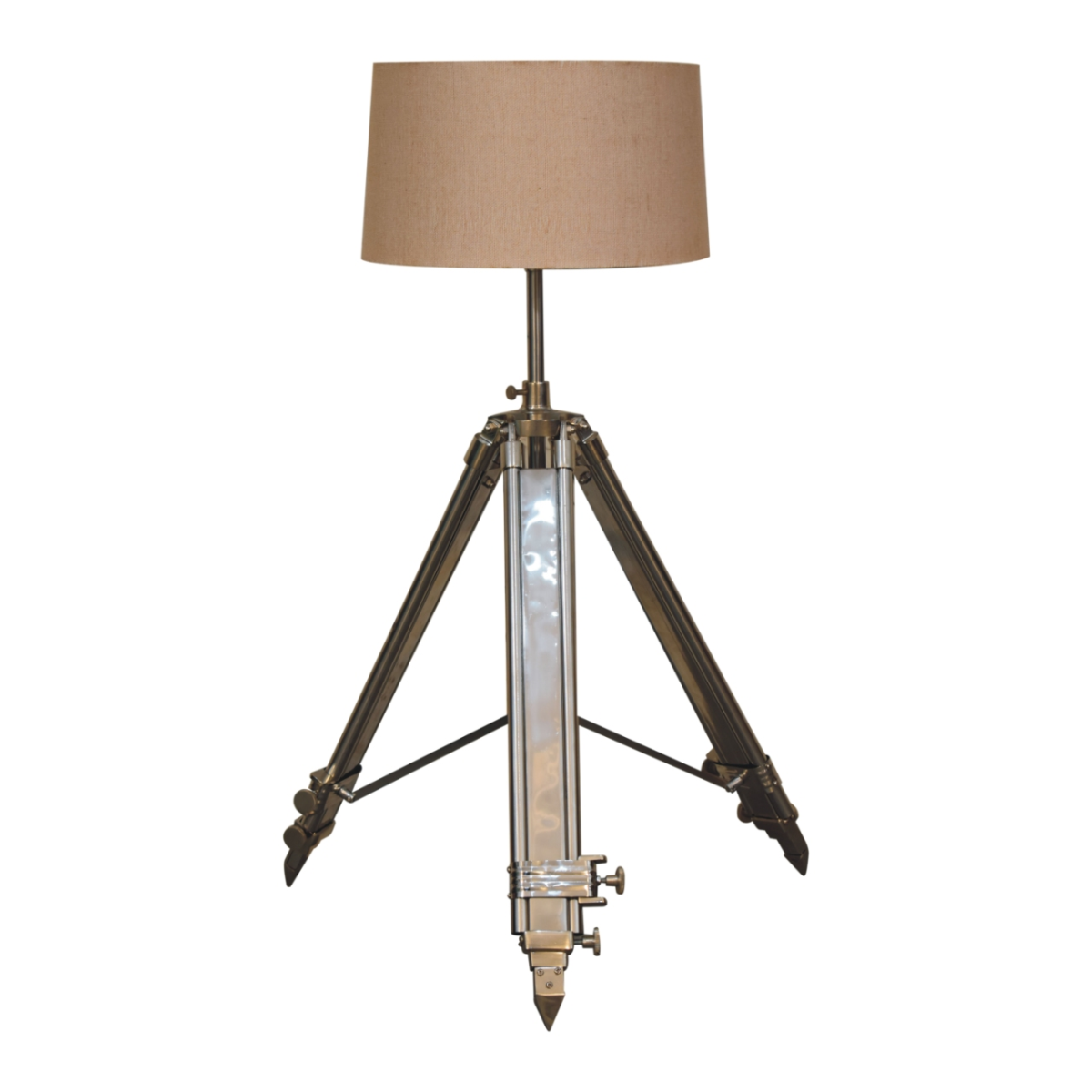 Artisan Furniture Chrome Tripod Table Lamp with Neutral Shade – Contemporary Adjustable Height Lamp