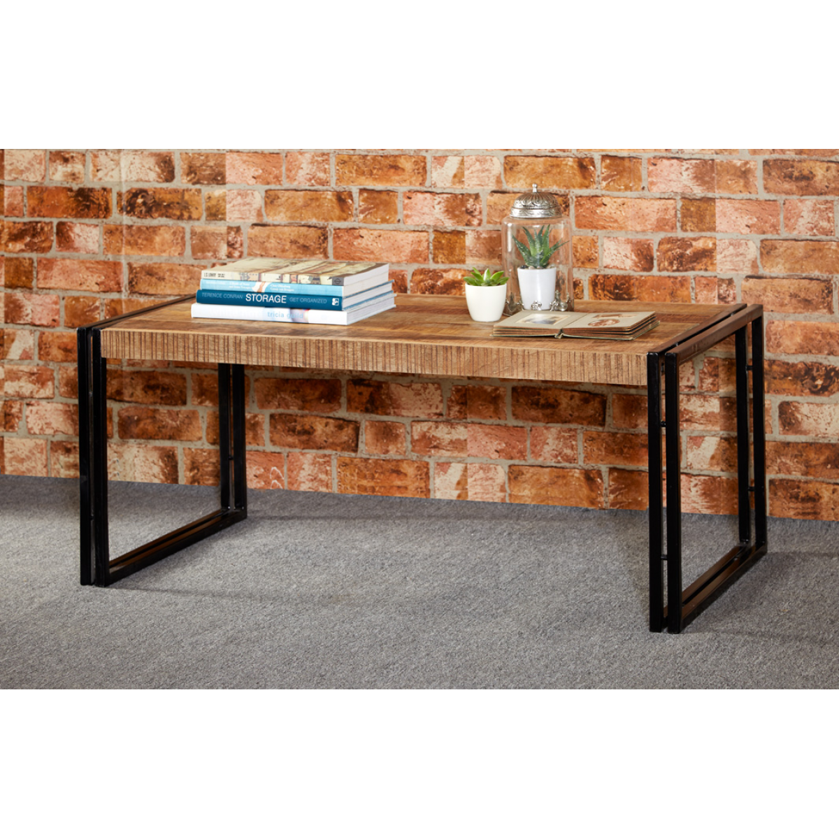 Cosmo Industrial Large Coffee Table – Solid Mango Wood & Reclaimed Metal
