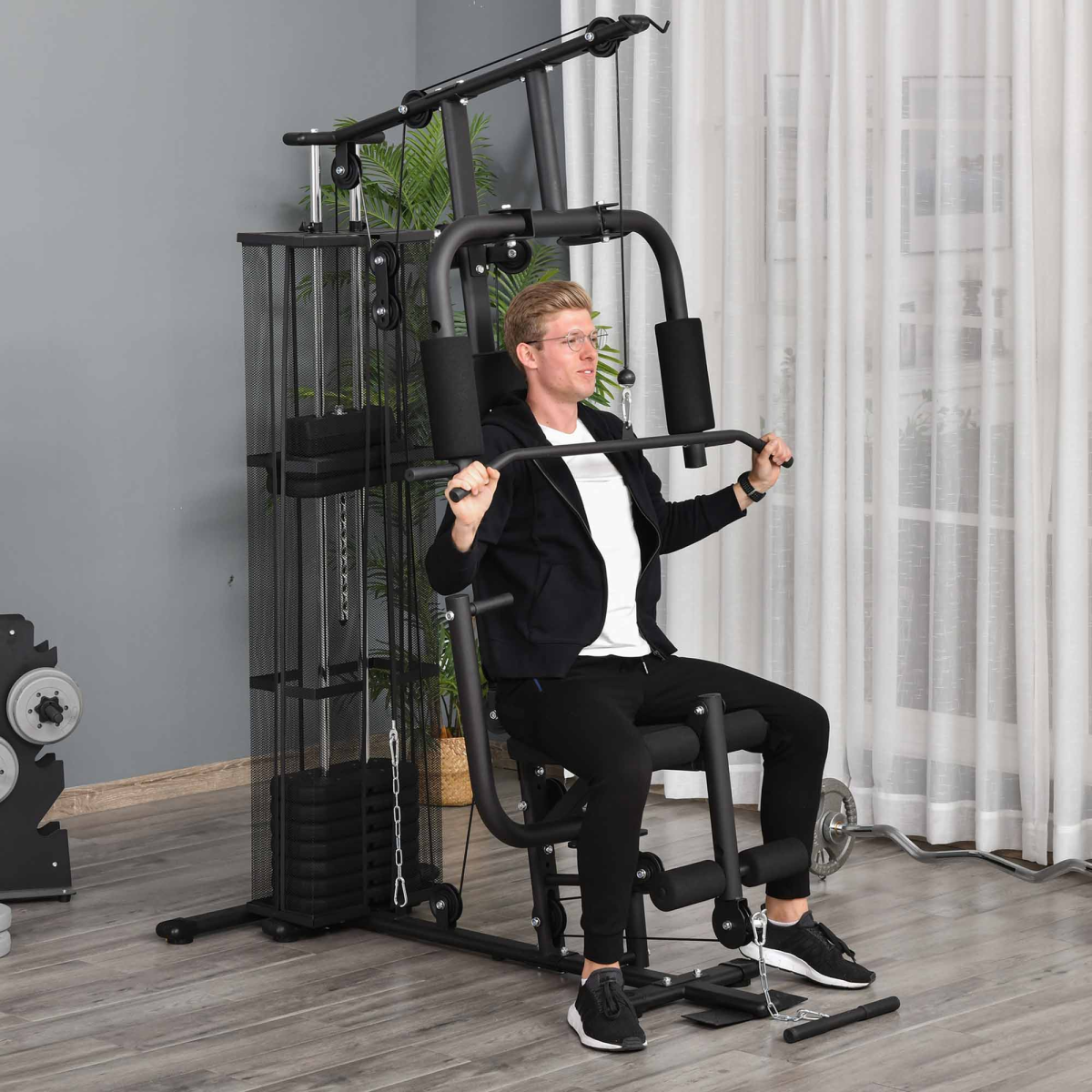 HOMCOM Multifunction Home Gym with Dual Press Arm & Leg Developer – Full-Body Strength Training Station