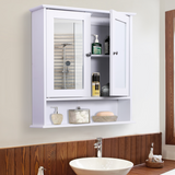 kleankin Wall-Mounted Bathroom Mirror Cabinet with 2 Mirrored Doors and Adjustable Shelf – White MDF