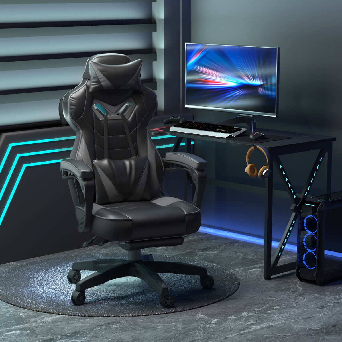 Vinsetto Reclining Racing Gaming Chair with Footrest & 170° Recline – Ergonomic Office Chair, Grey