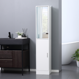 kleankin Slim Mirrored Tallboy Bathroom Cabinet with 5 Shelves – Space-Saving Storage, White