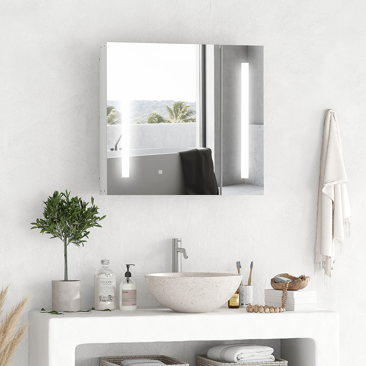 kleankin LED Illuminated Bathroom Mirror Cabinet with Touch Switch – Wall-Mounted Storage, Mirrored Doors