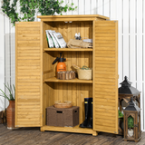 Outsunny Wooden Garden Storage Shed with 3 Shelves, Felt Roof & Lockable Double Doors – Outdoor Tool Cabinet