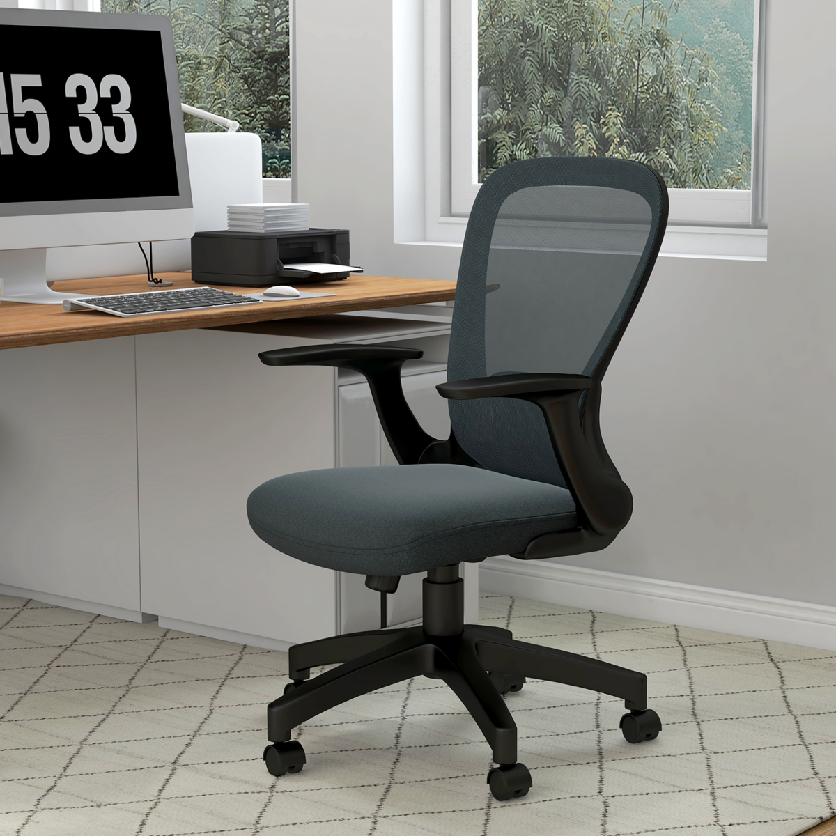 Vinsetto Mesh Office Chair with Flip-Up Arms & Tilt Function – Charcoal Grey