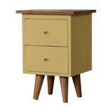 Artisan Furniture Solid Wood Hand Painted Bedside Table with 2 Drawers – Yellow Body, Nordic Legs