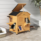 PawHut Wooden Two-Floor Cat House for Outdoor Use with Openable Roof – Natural Fir Wood Cat Shelter