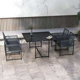 Outsunny 5-Piece Patio Dining Set with Tempered Glass Table & 4 Foldable-Back Chairs – Steel Frame Garden Furniture, Dark Grey