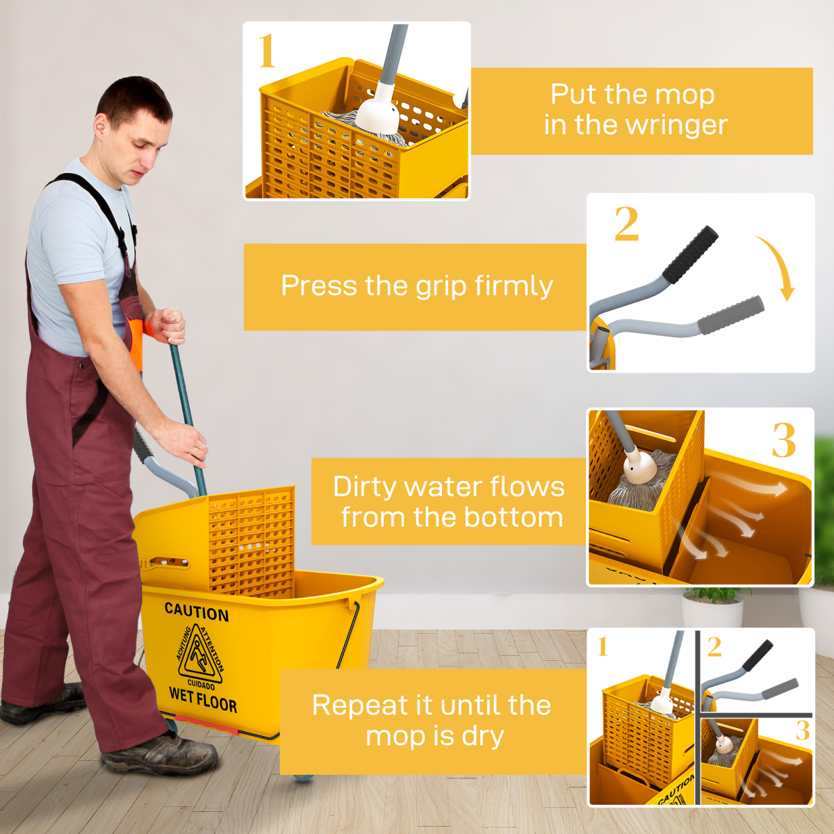 20L Mop Bucket & Wringer Cart with Side Press and Wheels – Cleaning Trolley for Home, Office and Shop