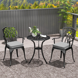 Outsunny 3-Piece Cast Aluminium Bistro Set with Parasol Hole Table & Cushioned Chairs – Garden Patio Furniture, Black