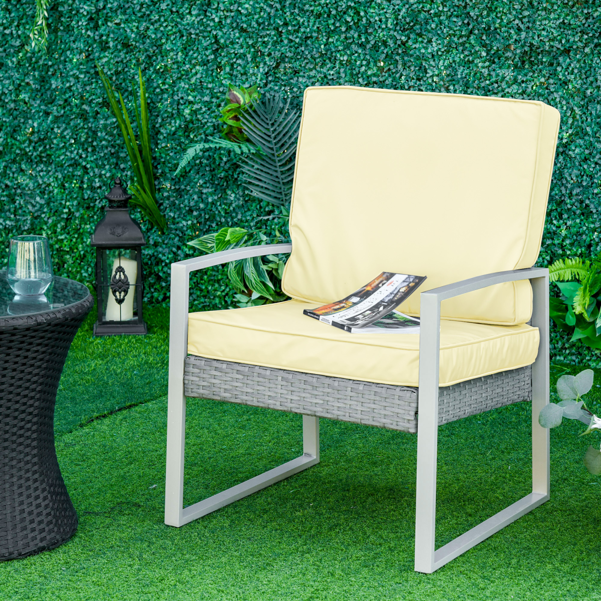 Outsunny Seat and Back Cushion Set with Removable Covers – Replacement Garden Chair Cushions, Cream White