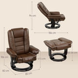 Swivel Recliner Chair with Footstool, 135° Reclining Back & Faux Leather – Padded Armchair Set, Dark Brown