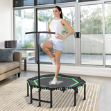 HOMCOM Foldable Fitness Trampoline with 3-Level Adjustable Handle – Rebounder for Adults & Teens, Green