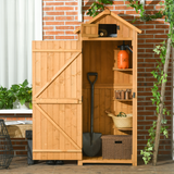 Wooden Garden Utility Storage Shed with 3 Shelves, 77 x 54 x 179cm – Water-Resistant Tool Store, Brown