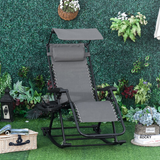 Folding Zero-Gravity Recliner Rocker with Canopy, Padded Headrest and Side Tray – Outdoor Lounge Chair, Grey