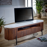 Opal Large Mango Wood TV Stand with Real Marble Top & Metal Legs – Media Unit for Wide-Screen TVs