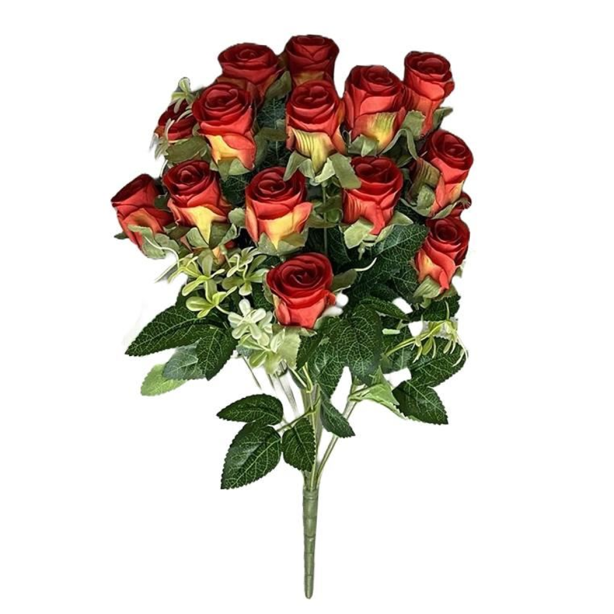 Leaf Pack of 6 Artificial Red Rose Bunches, 52cm with Wired Stems – Realistic Faux Flowers for Vases