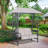 Outsunny 2-Seater Canopy Swing Chair with Side Tables & Cushions – 2-in-1 Garden Gazebo Swing, Steel Frame