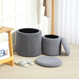 HOMCOM Fabric Storage Ottoman Set of 2 with Removable Lids – Nesting Footstools, Corduroy, Light Grey