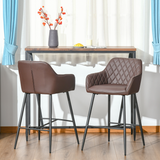 HOMCOM Retro PU Leather Bar Chairs with Footrest & Metal Frame – Set of 2 Kitchen Bar Stools