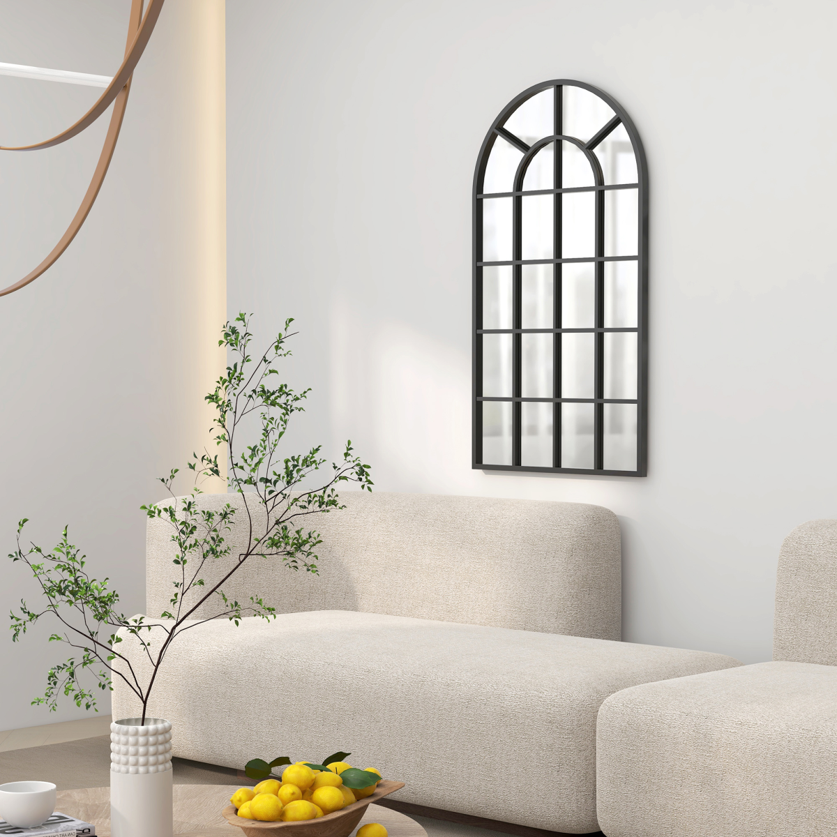 HOMCOM Modern Arched Window Wall Mirror, 110 x 62cm – Large Window-Pane Mirror, Black