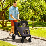 PawHut Foldable Dog Stroller with Universal Wheels, Shock Absorbers & Rear Brake – Pet Carriage, Grey