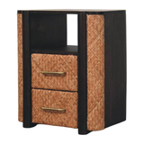 Artisan Furniture Solid Wood Rattan Curve Edge Nightstand with 2 Drawers and Shelf – Bedroom, Dark Brown