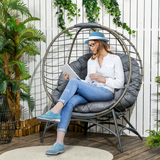 Outsunny Rattan Egg Chair with Cushion, Folding Wicker Basket & Bottle Holder Bag – Garden Patio Lounge Seat