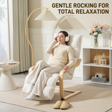 Rocking Lounge Chair with 5-Position Adjustable Footrest & Birch Wood Frame – Velvet-Feel Armchair, Cream White
